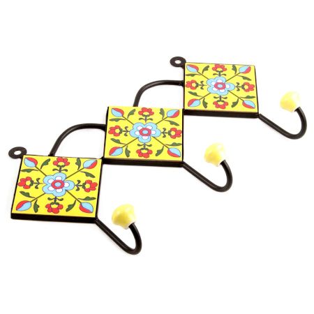 Yellow Turquoise Floral Tiles Hook